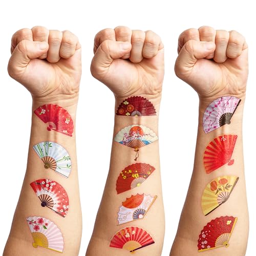 100 PCS Folding Fan Temporary Tattoos - Party Favors