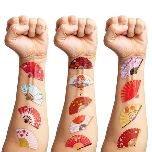 100 PCS Folding Fan Temporary Tattoos - Party Favors