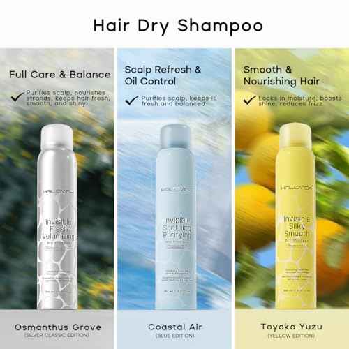 HALOVIDA Dry Shampoo Pack of 3, Dry Scalp Shampoo Spray for Dark Hair Leaves No White Residue, Absorb Oils, Volumizing & Refresh Hair for 72 Hours, 5.07 Fl Oz (Osmanthus Grove+Toyoko Yuzu+Coastal Air)