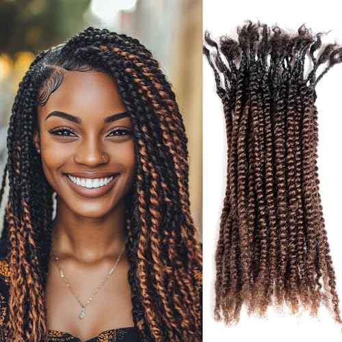 Teresa 8 Inch Microlocs Human Hair Extension - Curly Ends, Full Handmade Dreadlocks Twist for Women (T1B/4, 8 Inch 30 Strands)