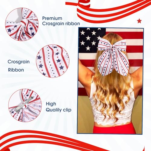 TOKUFAGU Hair Clip, 2 Pcs 4th of July Girls American Flag Bowtie Style Hair Clips, Patriotic Hair Accessories for Girls Women