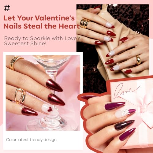 modelones Red Nail Polish Set with Velvet Cat Eye, 6 Colors – A2 Dark Red