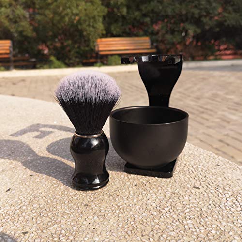 JEQUIL&CORENVEO Men's Shaving Brush Set, 3pcs Synthetic Shaving Brush with Acrylic Stand and Steel Bowl