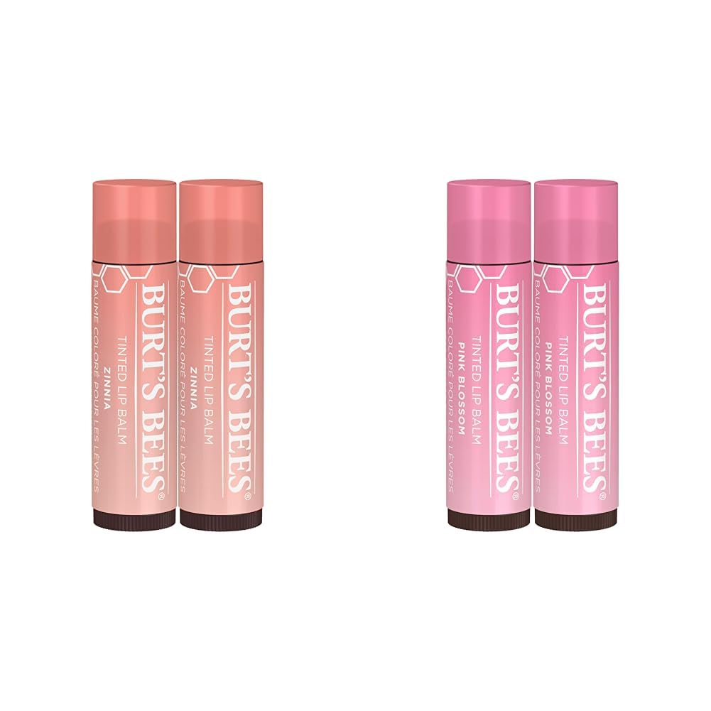 Burt's Bees 2-Pack Tinted Lip Balm Duo with Raspberry Zinnia and Pink Blossom Shades, Long Lasting Hydrating Formula