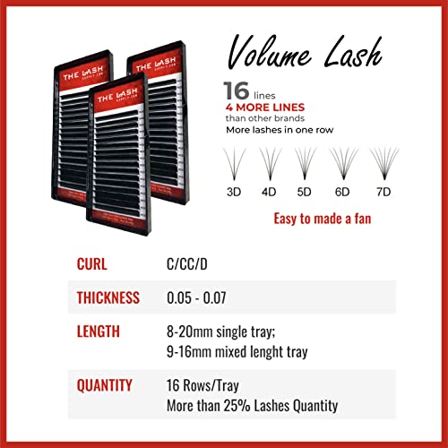 THE LASH SUPPLY Volume Eyelash Extension Professional Supplies, C/CC/D Curl, 8-25mm Length, 0.05/0.07/0.10 Thickness, Fake Eye Lashes, Soft and Lightweight Lashes Mixed to Mixed Length Pack