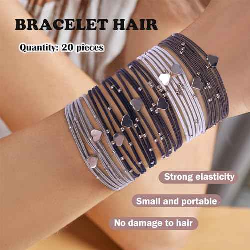 20 PCS Boho Hair Ties, Women's Hair Tie Bracelets in 5 Neutral Colors, Ponytail Holders for Thick or Thin Hair, Cute No-Damage Elastics (20PG6)