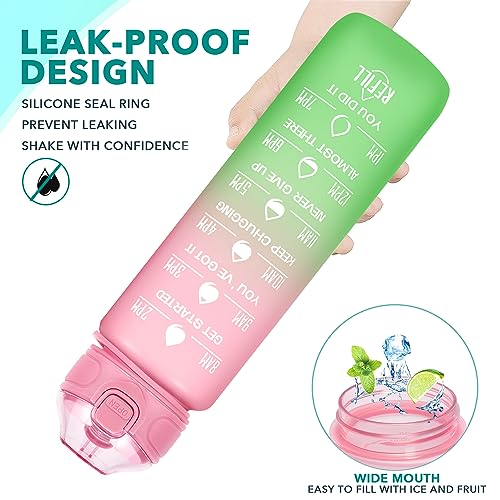 Enerbone 32 oz Drinking Water Bottle with Times to Drink and Straw, Motivational with Carrying Strap, Leakproof BPA & Toxic Free, Ensure You Drink Enough Water for Fitness Gym Outdoor