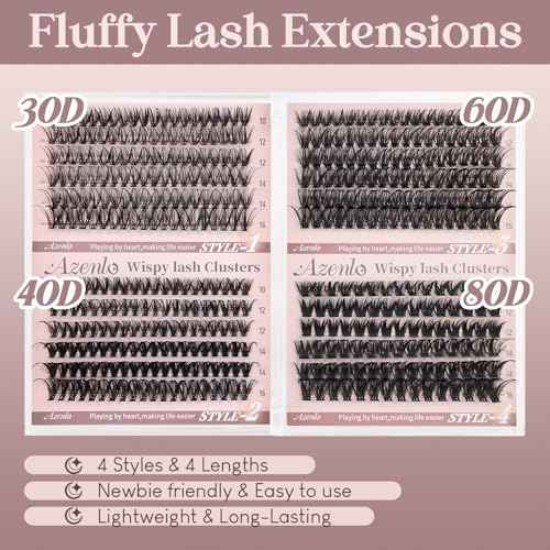 Wispy Lash Clusters - 4 Styles 10-16mm DIY Eyelash Extensions, Natural Look Lightweight, Beginner Friendly Reusable 456pcs Individual Lashes for Everyday & Party Use