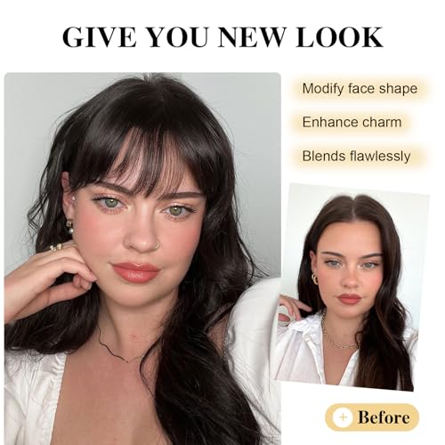 Clip-In Bangs Real Human Hair with Temples - Dark Brown