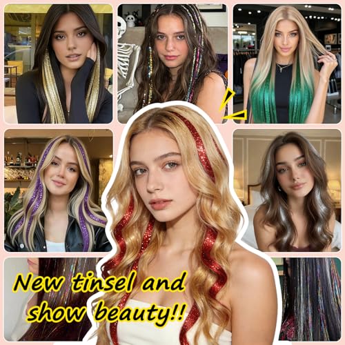 Leuceiy 20-Inch Hair Tinsel Clip-Ins for Girls - Heat Resistant & Reusable