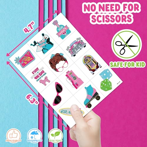 96 PCS 50s Party Temporary Tattoos Pre-cut Retro Stickers