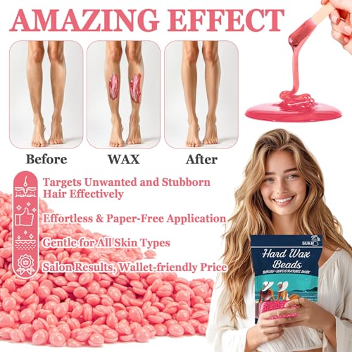 Sukh Hard Wax Beads for Hair-Removal - 430g, Pink, Rosin-Free, Moisturizing, Gentle on Skin, Avoids Razor Burn, Unisex, for Back, Legs, Armpit, Bikini Line, Arms, Body