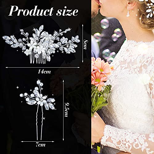 Wedding Hair Comb & 4 Bridal Pins Crystal Pearl Set