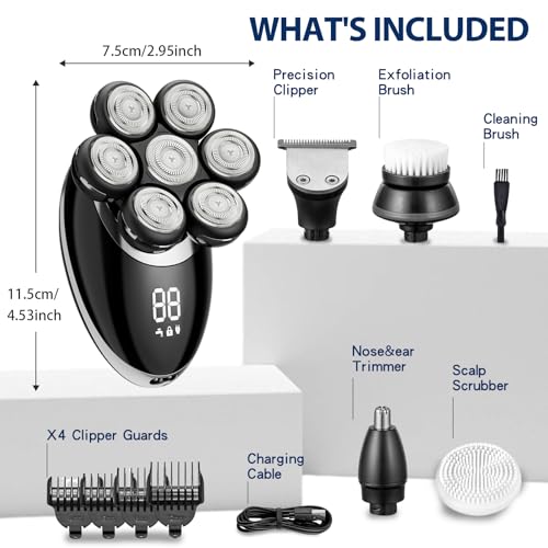 Premium 7D Head Shavers for Bald Men - 5-in-1 Detachable Electric Shaver with Floating Blades, Wet/Dry Waterproof Head Shaving Kit with USB Charging for Ultra-Smooth Shaving Experience
