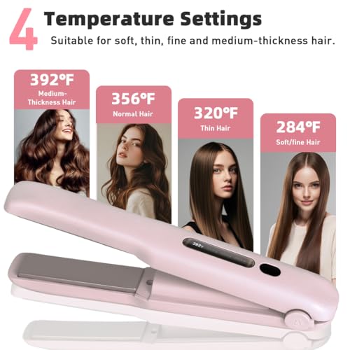 Gosect Cordless Hair Straightener 2-in-1 Curler, Portable Mini Flat Iron