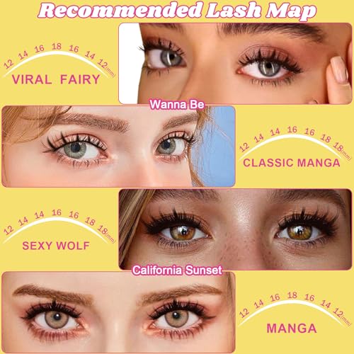 Fowendia Manga Lash Clusters California Sunset Lashes Clusters 8-18mm Fairy Eyelash Clusters DIY Lash Spikes Extension 0.3mm Wispy Individual Cluster Eyelash Extensions