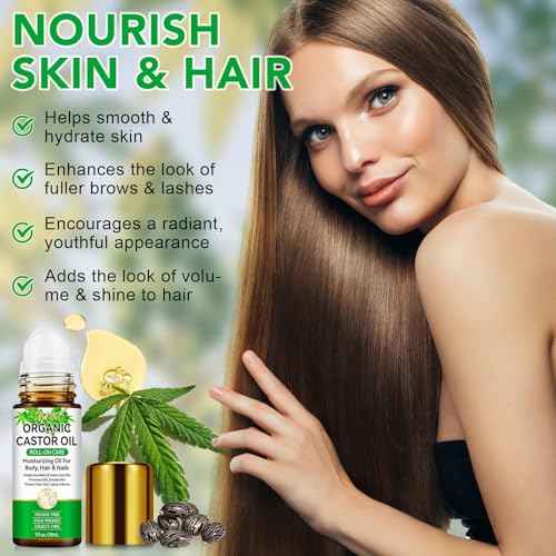 Castor Oil Roll On for Belly, Face, Under Eyes, Body Skin and Hair - 100% Pure Hexane Free Cold Pressed Organic Castor Oil Roller, Easy Application and Absorb - 1fl.oz