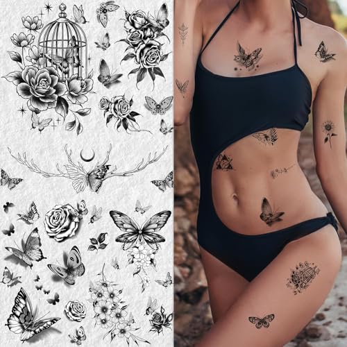 Cerlaza Black Butterfly Temporary Tattoos, 20 Sheets 120 Styles