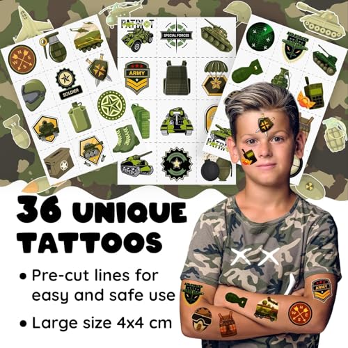 Army Party Favors Set - 36 Tattoos & 24 Slap Bracelets