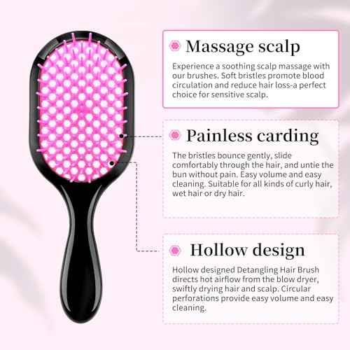 Detangling Brush,2 Pack Detangler Brush, Gentle & Effective Detangling on Wet or Dry Fragile Hair Types,Ultra-light, Detangling Brsuh ventilated and antistatic hairbrush (Pink+purple)