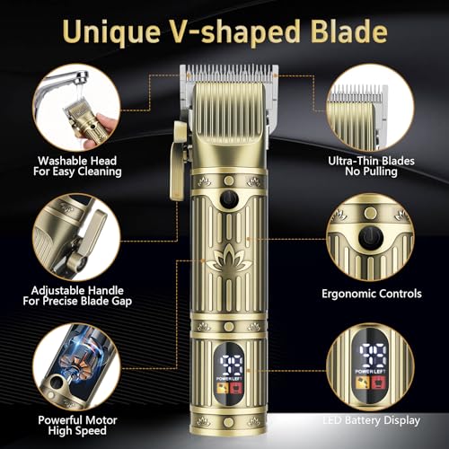 Lanumi Gold 4-in-1 Grooming Kit with 13 Guide Combs - All-in-One Hair, Beard & Nose Trimmer Set