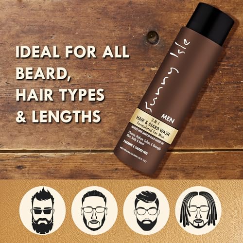 Sunny Isle Jamaican Black Castor Oil 2-N-1 Hair & Beard Wash 12oz | Cleanses, Hydrates, Moisturizes Hair & Skin | Detangles Beard | Paraben & Sulfate FREE