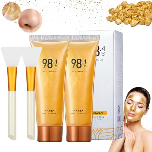 Omaky Gold Foil Peel-Off Mask, Peel-Off Anti-Wrinkle Face Mask, 98.4% Beilingmei Gold Face Mask, 24k Gold Face Mask, Gold Foil Tear-Off Mask for Skin Moisturizing and Deeply Cleans (2PCS)