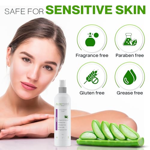 Aloe Vera Toner for Sensitive Skin: Hydrating Facial Toner for Women Anti Aging Dry, Oily & Acne Prone Skin with Soothing Aloe Vera, Pore Minimizing Witch Hazel, pH Balancing Antioxidant Green Tea 8oz