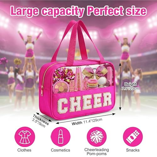 Cheer Makeup Bag with Chenille Letters - High-Capacity Travel Pouch