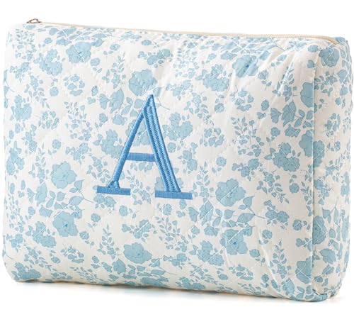 Quilted Floral Makeup Bag Large Cotton Travel Cosmetic Organizer