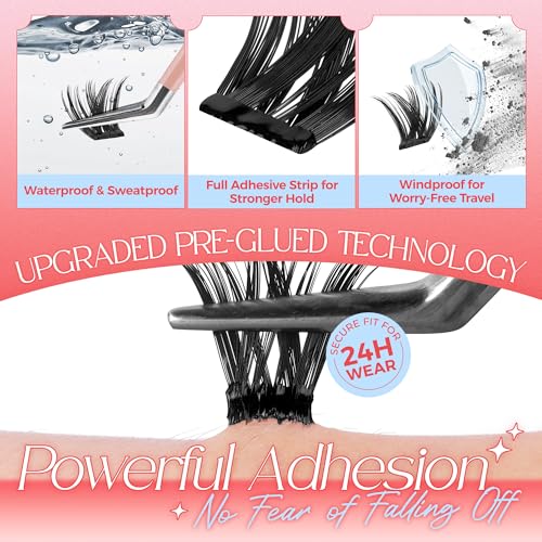 LASHVIEW Self Adhesive Lash Clusters Eyelashes,Press-on Lashes 10-16mm Individual Lash Extension Kit with Lash Tweezers,No Glue Needed Natural Self Adhesive DIY Eyelash Extension Kit 60pcs (Z01)