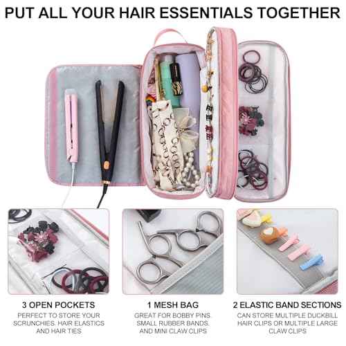Large Capacity Hair Tools Travel Bag with Detachable Heat Resistant Mat, Double Layer Organizer Case for Flat Irons, Curling Irons, Hair Dryers, and Travel Carrying Case for Hair Tool Storage