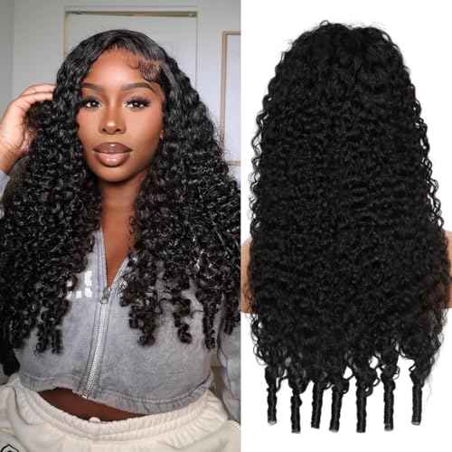 V Part Burmese Curly Wig Human Hair 200% Density Upgrade U Part Wig with Drawstring No Leave Out Glueless V Shape Full Head Clip In Half Wig Curly Human Hair Wig for Women Natural Color 26 Inch