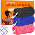 African Net Sponge Exfoliating Washcloth Body Back Scrubber 3 Pack - Black, Pink, Blue