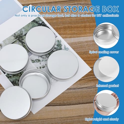 50 Pcs Aluminum Tins with Screw Lid, 3.38 OZ Metal Tins Candle Containers Round Tin Containers for Salve Candle Cosmetic Spices Jewelry Beads, Silver