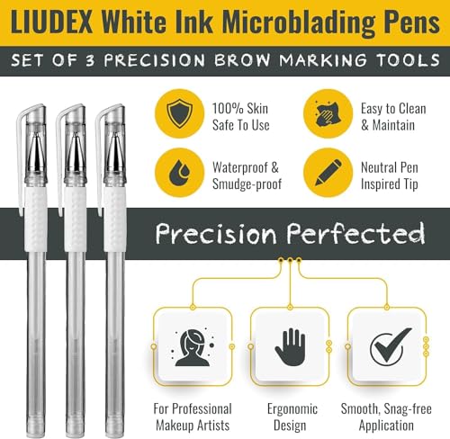 LIUDEX White Ink Microblading Eyebrow Marker Pens (3-Pack)