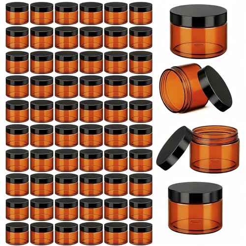Patelai 60 Pcs Plastic Container Jars with Lids Round Clear Travel Cosmetic Container Jars for Toiletries, Lotion, Cream, Ointments, Makeup, Rhinestone, Samples, Kitchen Storage(Amber,1 oz)