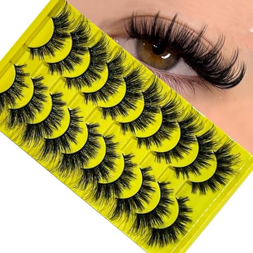 Fake Eyelashes Fluffy Lashes D Curl Faux Mink Lashes Cat Eye Lashes Wispy Fake Lashes Fox Eye Manga Lashes Volume Strip Lashes 10 Pairs Pack by YILATAO (10Pairs-huangse-w68)