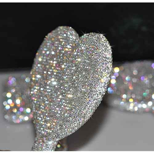 Wowagoga Sparkling Rhinestone Heart Shaped Handheld Mirror Heart Mirror Cosmetic Hand Mirror with Handle Cute Hand Mirror for Women Girls(White)