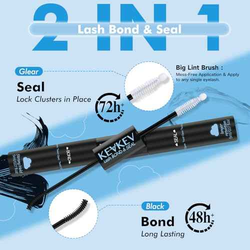 KEVKEV Lash Cluster Glue, Bond And Seal Lash Glue, 2 in 1 Waterproof Lash Bond & Seal for Clusters Strong Hold 72H+ Oilproof Latex-Free Easy To Apply (10ml, Black)