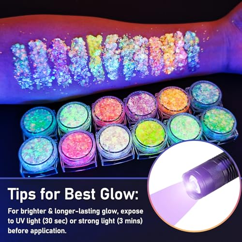 12 Colors Glow Body Glitter Gel - UV Glow in Dark