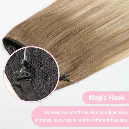 SURNEL Wire Hair Extensions Real Human Hair, 22inch 80g Ash Brown to Platinum Blonde Invisible Wire Hair Extensions(22,8T60)