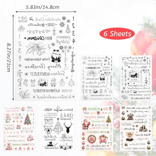 Christmas Candle Stickers, 6 Sheets Water Transfer Decals