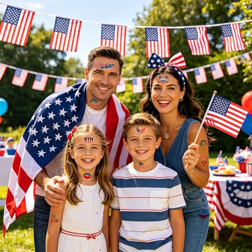 100 Pc Patriotic Temporary Tattoos - 9 Sheets 4th of July USA Flag