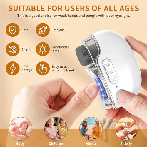 2026 Upgraded 4-in-1 Electric Nail Clipper Thick & Brittle Nails, 3 Speeds Electric Nail File,Rechargeable with Polishing & Storage,Suitable Ideas for Seniors,Adults,Kids