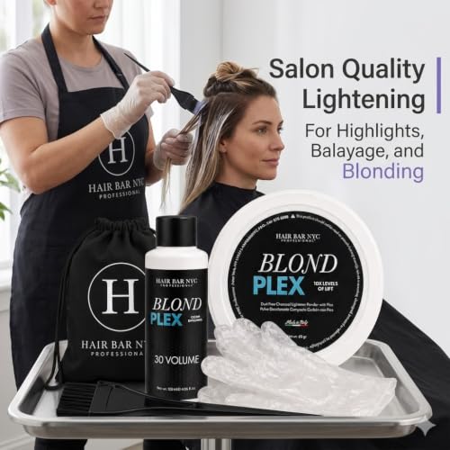 Hair Bleaching Kit 6 Piece Blond Plex Charcoal Lightener & Developer Set – Dust-Free, Anti-Brass Violet Developer for Blonde Hair