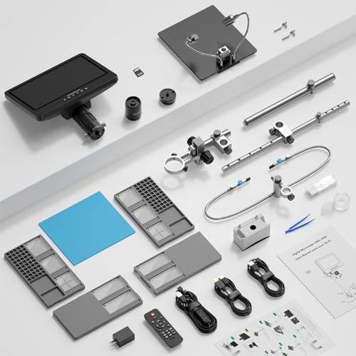 Andonstar AD249S-M Plus 10.1'' HDMI Soldering Digital Microscope for Electronics Repair, 2000x 3 Lens 2160P UHD Video Record, Soldering Microscope Station with Helping Hands, Slides, 32GB Card