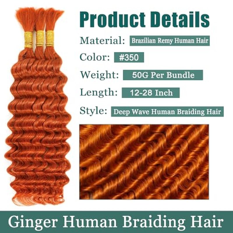 Ginger Human Hair Bundles for Boho Braids - 26 Inch Deep Wave