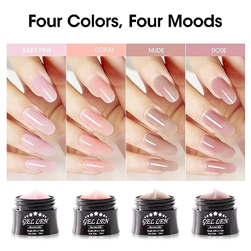 GELLEN Builder Gel Kit - 4 Colors Nail Extension UV Hard Gel Peachy Nude Pink