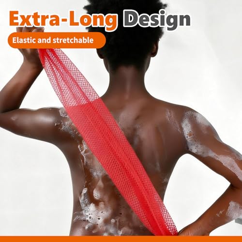 African Net Loofah Sponge Set - Exfoliating Body Scrubber for Shower, Long Back Washcloth, 2 Pieces